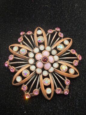 Vintage Premier Design 3D Pink & AB Rhinestones Flower Brooch